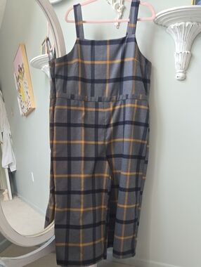 Modcloth Plaid Sleeveless Jumpsuit in Gray & Mustard Yellow